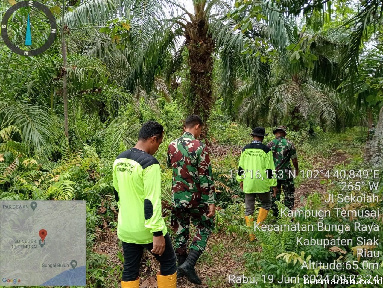 Penanggulangan Karhutla di lintas Wilayah Koramil 06/PWK Sabak Auh, Rabu 19 Juni