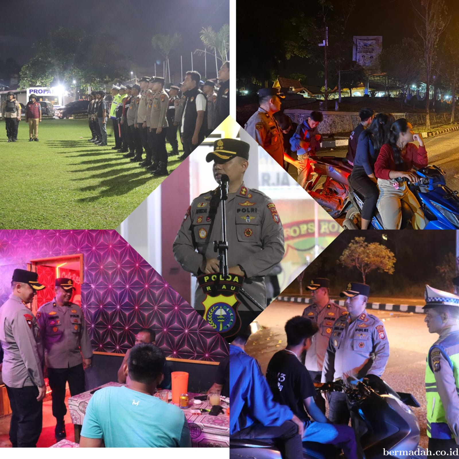 Jaga Kamtibmas Tetap Kondusif, Kapolres Pelalawan Pimpin Patroli Blue Light di Pangkalan Kerinci