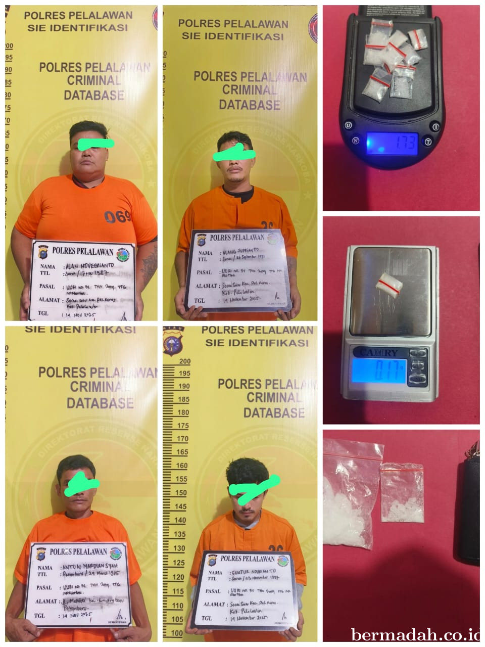 Tim Opsnal Satresnarkoba Polres Pelalawan Bongkar Jaringan Pengedar Sabu di Pangkalan Kuras