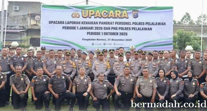 Kapolres Pelalawan Pimpin Kenaikan Pangkat 62 Personel