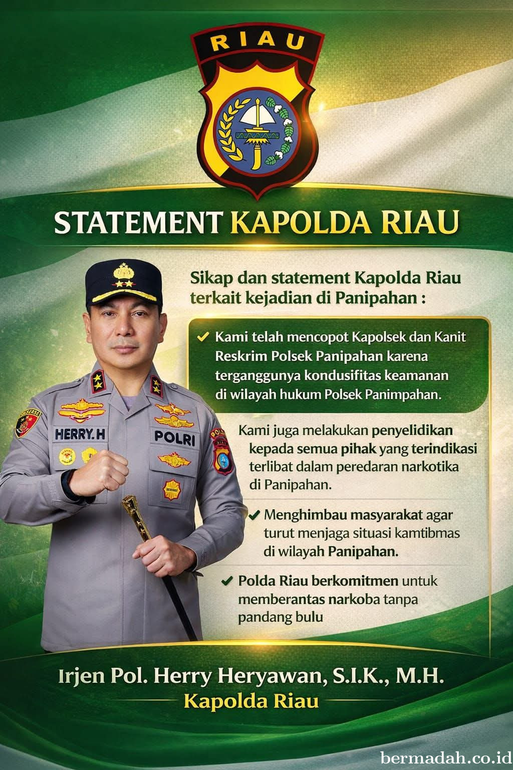 Rotasi Besar di Panipahan, Polda Riau Tegaskan Komitmen Pulihkan Keamanan dan Perangi Narkoba