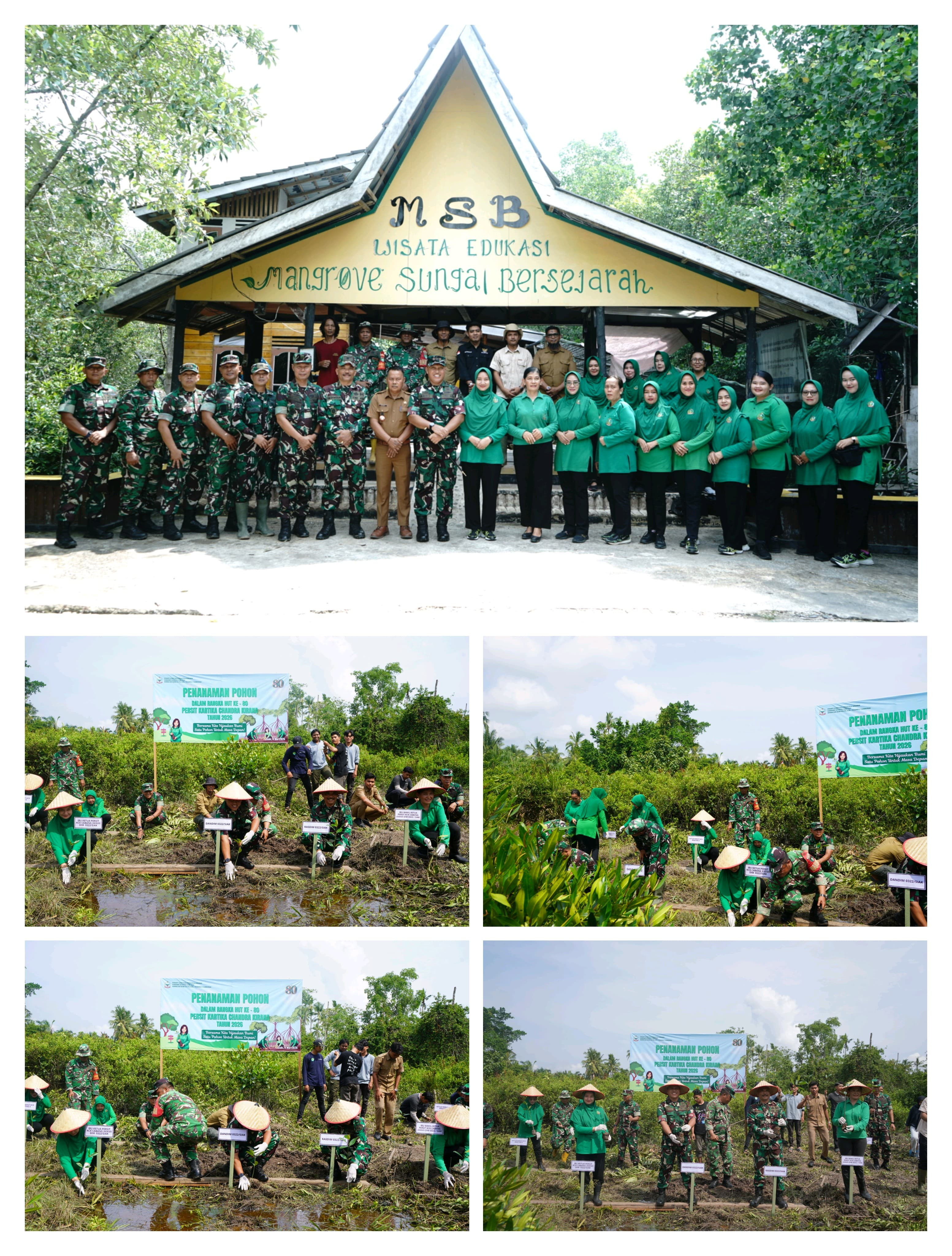 Kodim 0322/Siak & Persit Tanam Pohon Mangrove, HUT Ke-80 Persit Kartika Candra Kirana