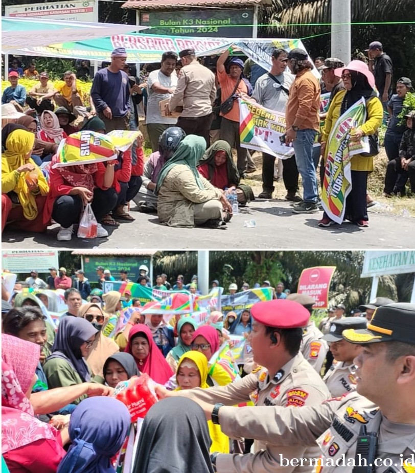 Teriknya Matahari, Polisi Bagikan Minum Gratis Kepada Masyarakat Pendemo